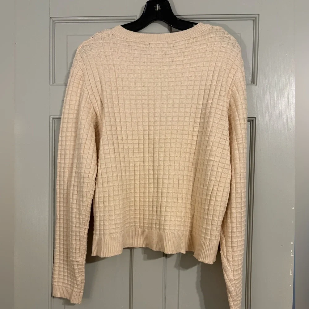 Cream Large Waffle Knit Gold Button Pockets Cardigan Old Money Classic - Picture 2 of 4